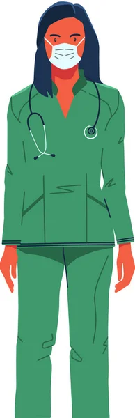 Yeşil takım elbiseli kadın doktor. — Stok Vektör