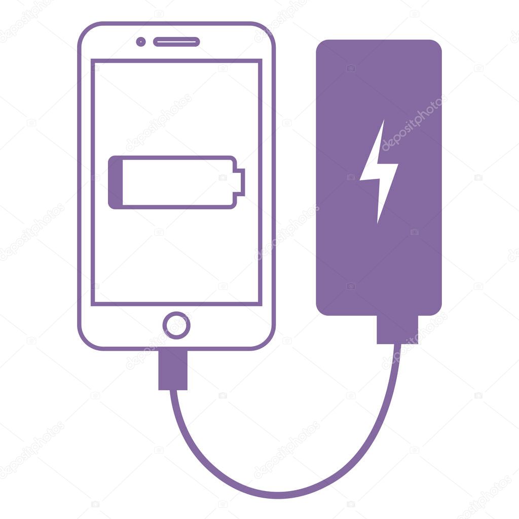 Smartphone connected to power bank. Vector flat illustration