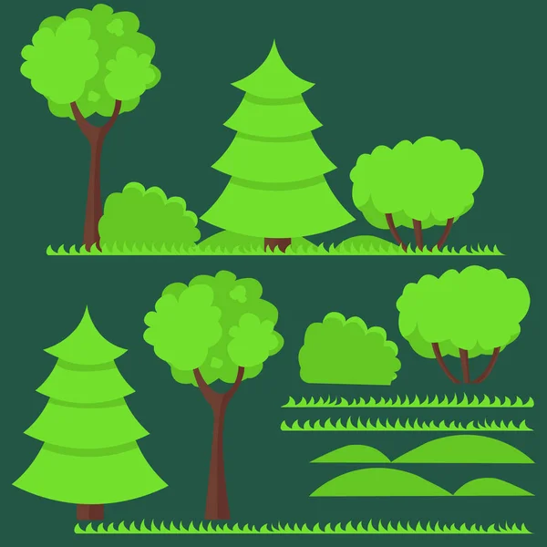 Set of flat trees and — Stock Vector