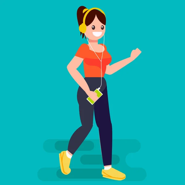 Vrouw lopen met een mp3 speler joggen — Stockvector