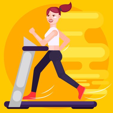 Kadın koşu bandında koşuyor. Hız. 