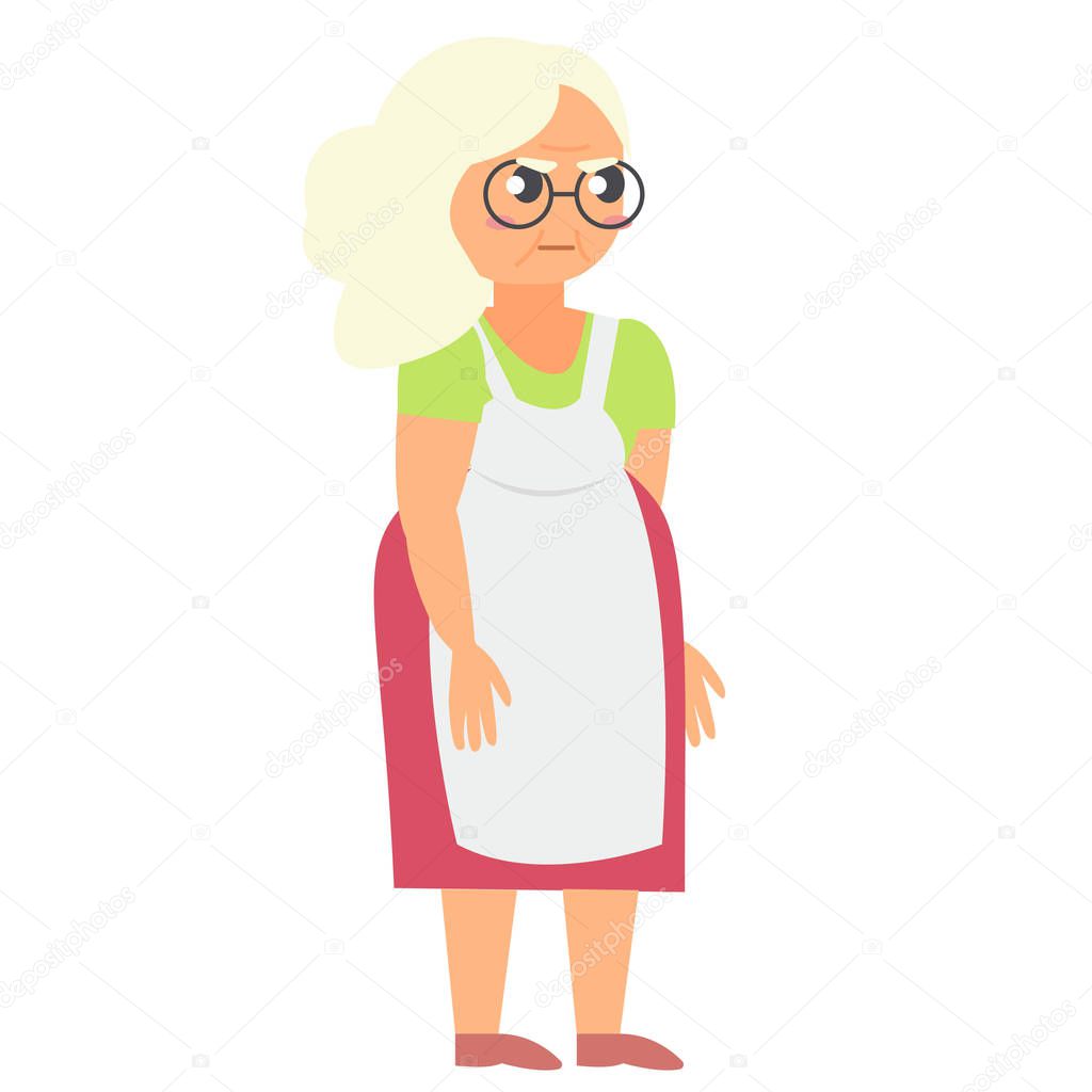 Angry grandmother in apron.  