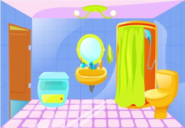 Parlak çizgi film banyo iç.
