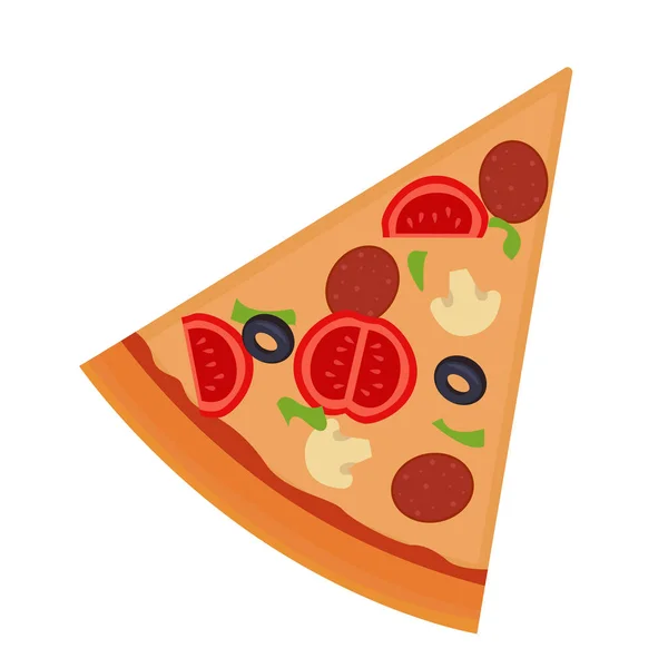 Pedaço de pizza com salame, cogumelos, tomate —  Vetores de Stock