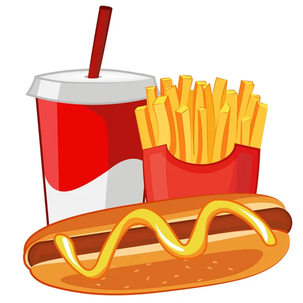 Hot dog, patatine fritte e soda — Vettoriale Stock