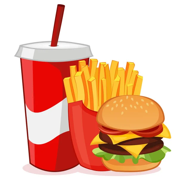 Hamburguesa, papas fritas y refrescos — Vector de stock