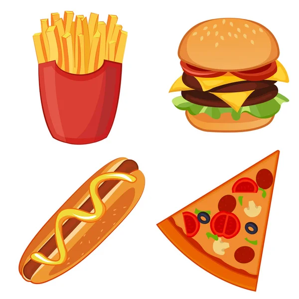 İzole yemek fast food ile renkli Icons set.