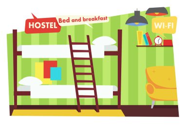 Hostel odasında. Oda ve Kahvaltı