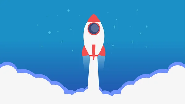 Site Page. A rocket flying out of the clouds.Learn more banner — Stock Photo, Image