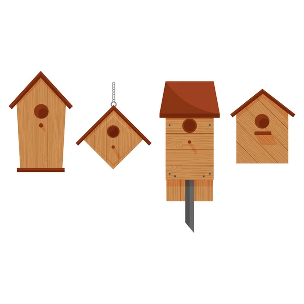 Dört ahşap kuş evleri kümesi — Stok Vektör