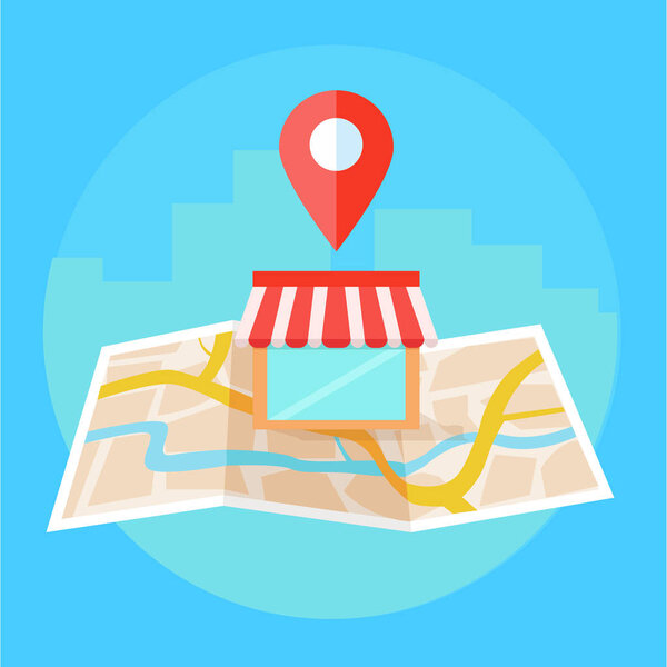 Местный seo баннер, карта и магазин в реалистичном виде
. 