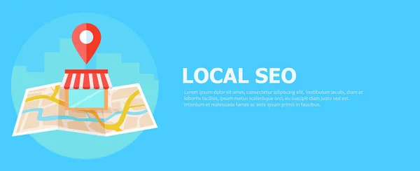 Local seo banner, Mapa e loja em vista realista . — Vetor de Stock