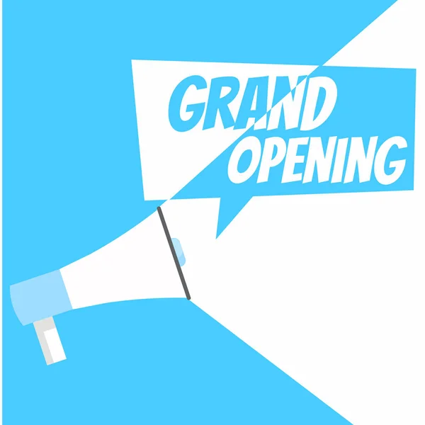 Grand opening banner. Gramophone with text, on a white blue background