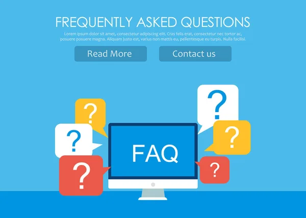 Frequently asked questions FAQ banner. Computer with question icons