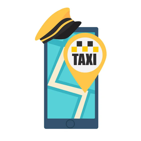 Online taxi bokning. Telefon med hatt och karta — Stockfoto