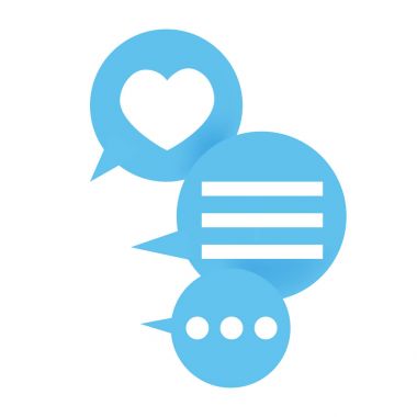 Üç mavi simge mesaj ile ve gibi