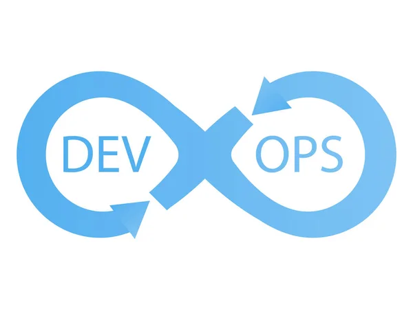 Devops 로고입니다. 파란색 화살표와 함께 무한대의 기호 — 스톡 벡터