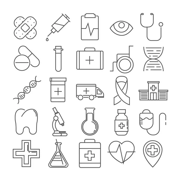 Uppsättning av 16 rad ikoner av medicinska tema — Stockfoto