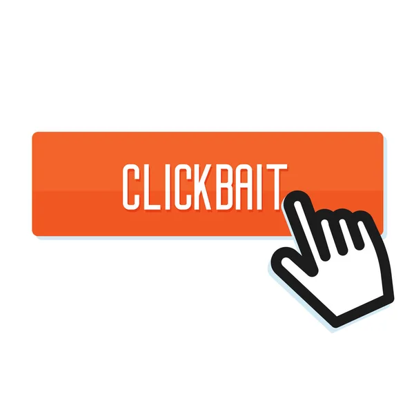 Clickbait。游标的手飞到笔记本电脑，按下按钮。数字营销 — 图库照片