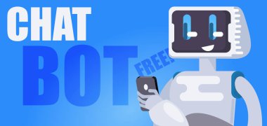 Ücretsiz sohbet Bot yatay Banner. Robot telefon, iletilere yanıt verir tutar