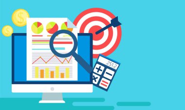 ROI Measurment. Return on of investment. Documents with graphs and calculations, and magnifying glass clipart