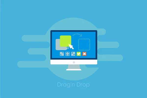 Drag and drop banner. Computer with the program and site configuration settings functions — Stock Vector