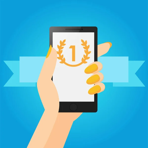 Mobile första strategi banner. Telefon med nummer ett på displayen — Stock vektor