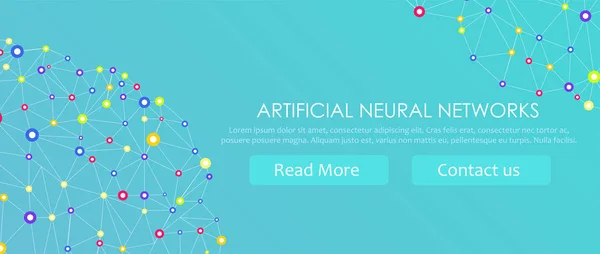 Banner de redes neuronales artificiales. Una forma de conectividad ANNs. Sistemas informáticos inspirados en las redes biológicas del cerebro — Archivo Imágenes Vectoriales