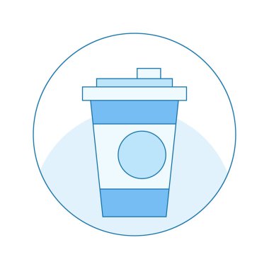 Bir fincan kahve mavi simgesiyle. Kupa bir daire içinde