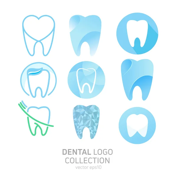 Conjunto de logo de la Clínica Dental. Cura dientes icono. Oficina del dentista — Archivo Imágenes Vectoriales