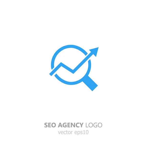 Logo of the seo agency. A growing schedule in magnifying glass. Up arrow in a circle, for your company — Stock Vector