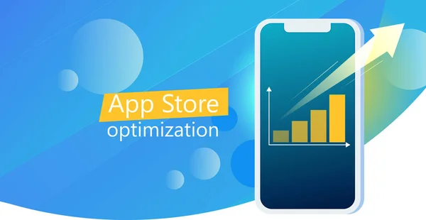App store en iyi duruma getirme afiş. Mobil uygulama pazarlama. Büyüme ile bir grafiği yukarı telefon. Büyüyen istatistikleri
