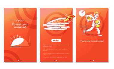 Ekran app'Gıda dır, pizza restoran. Telefon için dikey afiş tasarımı