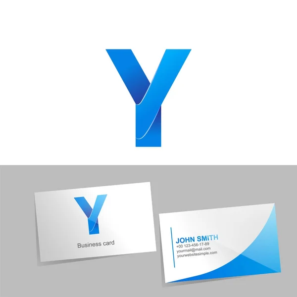 Gradient logo with the letter Y of the logo. Mockup business card on white background. The concept of technology element design — Stock Vector