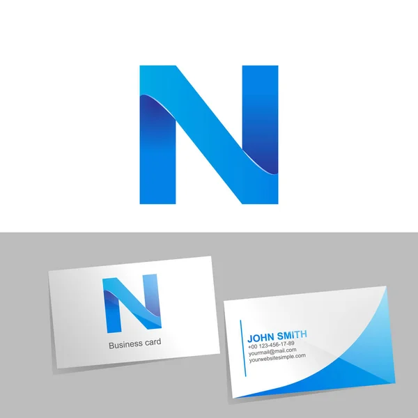 Gradient logo with the letter N of the logo. Mockup business card on white background. The concept of technology element design — Stock Vector