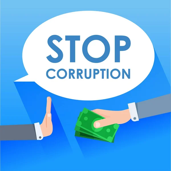 Stop corruption banner. A businessman gives a man money and he refuses — Stock Vector