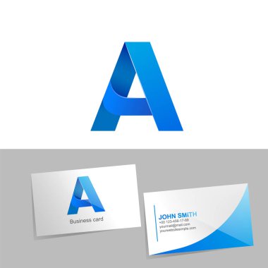 Degrade logo logo A harfiyle. Mockup kartvizit beyaz arka plan üzerinde. Teknoloji öğesi tasarım kavramı