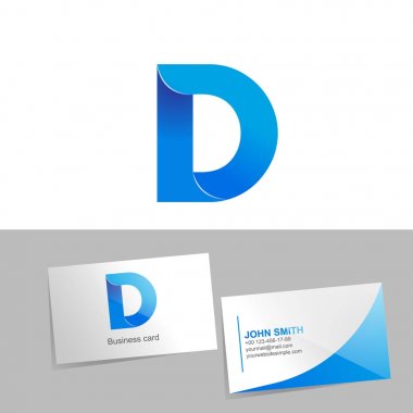 Degrade logosu Logo D harfi ile. Mockup kartvizit beyaz arka plan üzerinde. Teknoloji öğesi tasarım kavramı