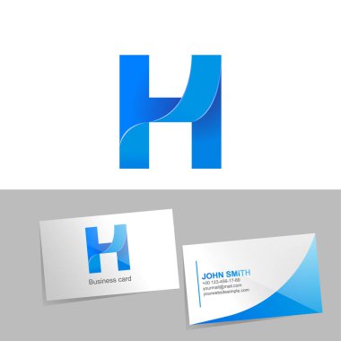Degrade logosu logo H harfi ile. Mockup kartvizit beyaz arka plan üzerinde. Teknoloji öğesi tasarım kavramı