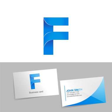 Degrade logosu logo F harfi ile. Mockup kartvizit beyaz arka plan üzerinde. Teknoloji öğesi tasarım kavramı