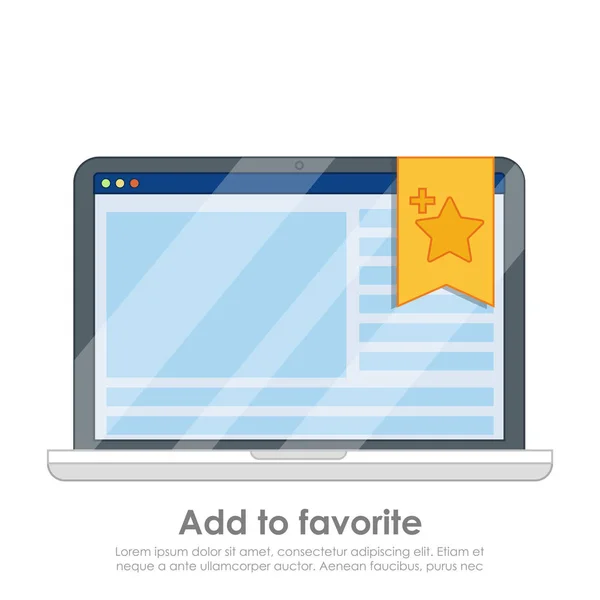 Browser window with star. Add to favorite sign on laptop.