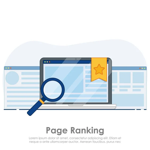 Page ranking on laptop banner.  Browser window with star favorite sign.