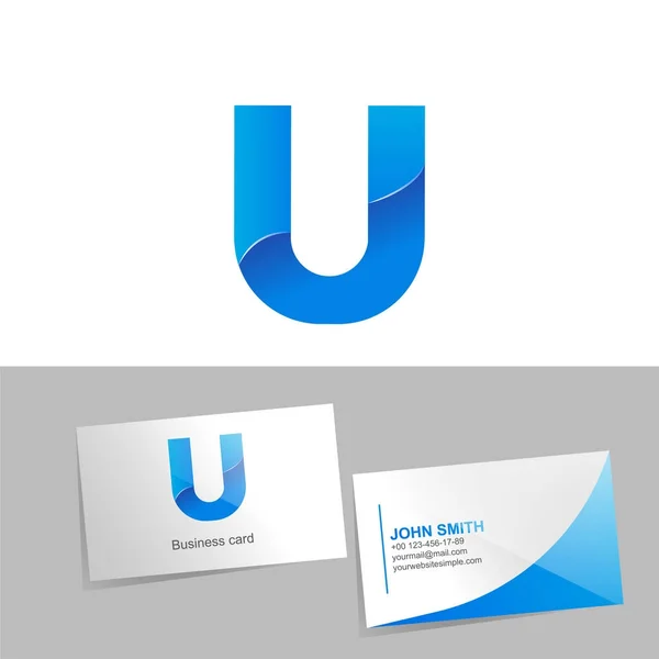 Gradient logo with the letter U of the logo. Mockup business card on white background. The concept of technology element design — Stock Photo, Image