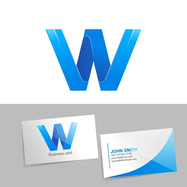 Gradient logo with the letter W of the logo. Mockup business card on white background. The concept of technology element design — Stock Photo, Image