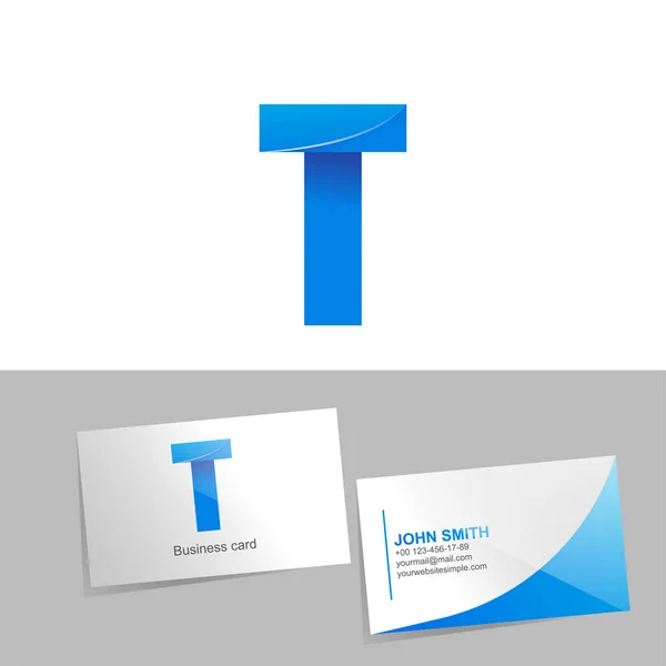 Gradient logo with the letter T of the logo. Mockup business card on white background. The concept of technology element design — Stock Photo, Image