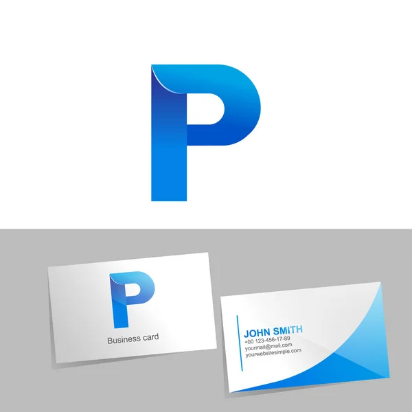 Kleurovergang logo met de letter P van het logo. Mockup visitekaartje op witte achtergrond. Het concept van technologieontwerp element — Stockfoto