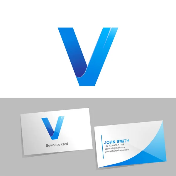 Gradient logo med bokstaven V av logotypen. Mockup visitkort på vit bakgrund. Begreppet teknik element design — Stockfoto