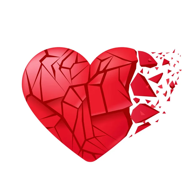 Broken heart sealed isolated. Red glass shards . — Stock Vector