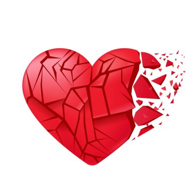 Kırık kalp kapalı izole. Kırmızı cam kırıkları .