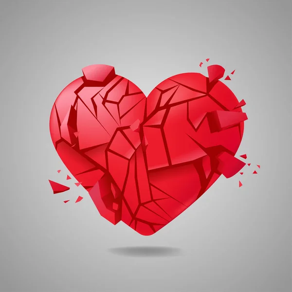 Broken heart sealed fly on gradient font. Red glass shards . — Stock Photo, Image